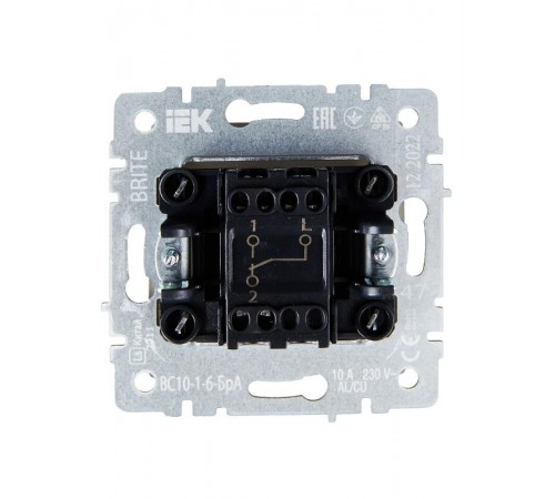 BRITE Выключатель 1-клавишный проходной 10А ВС10-1-6-БрА алюминий  BR-V12-0-10-K47  IEK