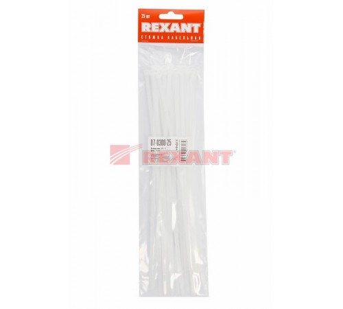 Хомут-стяжкa нeйлонoвая 300x4,8 мм, белая, упаковка 25 шт.  07-0300-25  REXANT