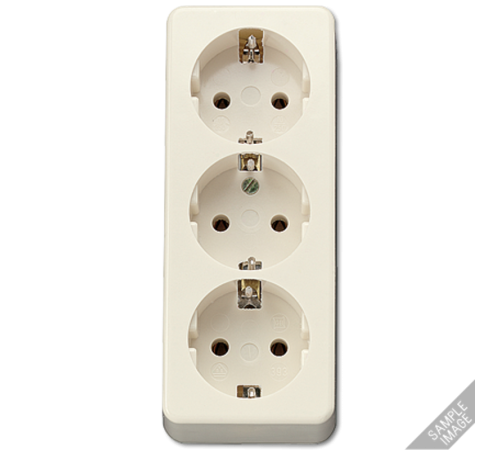 Штепсельная розетка SCHUKO 16А / 250В, тройная накладного монтажа, с монтажной платой;  слоновая кость; AP600  10S23L  Jung