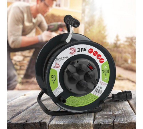 Удлинитель силовой ЭРА RMx-4es-3x1.5-50m-IP44(KG) на м. катушке c/з 4 гн 50м КГ 3х1.5  Б0046804  ЭРА