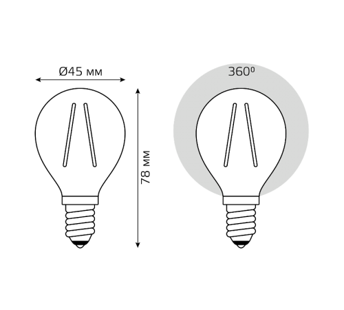 Лампа светодиодная   Basic Filament Шар 3,8W 350lm 2400К Е14 golden LED 1/10/50  1057154  Gauss