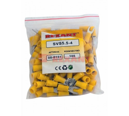 Наконечник вилочный изолированный 4.3 мм 4-6 кв мм (НВи 6.0-4/НВи 5,5-4) желтый  08-0151  REXANT