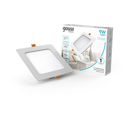 Светильник  Basic Downlight квадрат 9W 720lm 4000K 170-260V IP20 120*26 белый LED 1/100  9031420209  Gauss