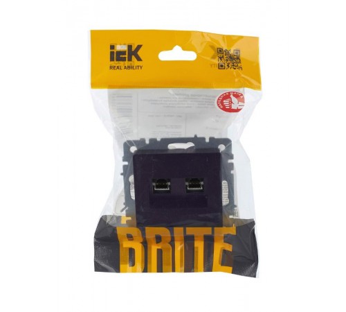 BRITE Розетка компьютерная 2-ая RJ45 кат.5E РК10-2-БрЧ черный  BR-K20-1-K02  IEK