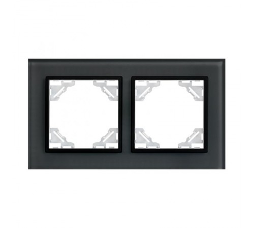 Минск Рамка 2-местная стеклянная черная Basic  ERM-G-402-70  EKF