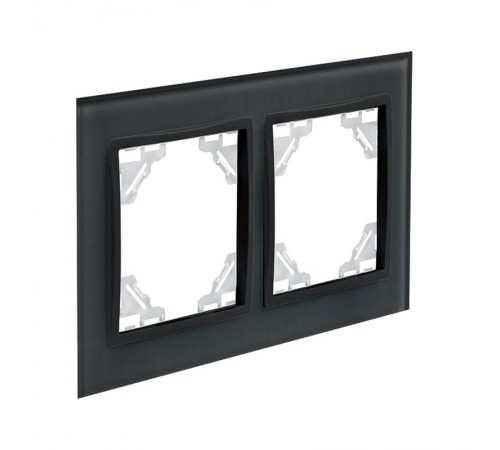 Минск Рамка 2-местная стеклянная черная Basic  ERM-G-402-70  EKF