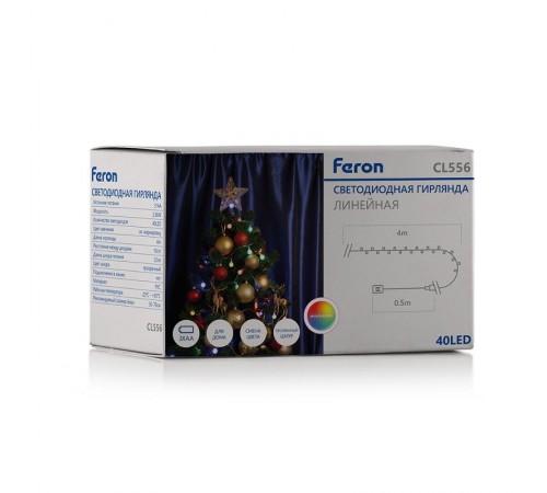 Гирлянда-нить 40 диодов  мульти, CL556  батарейки 3*АА, 4м + 0.5м, IP20  26763  FERON