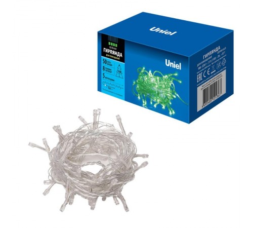 Гирлянда светодиодная  с контроллером  ULD-S0500-050/DTA GREEN IP20   5м. 50 диодов. Зеленый свет. шнур прозр..  UL-00005760  Uniel
