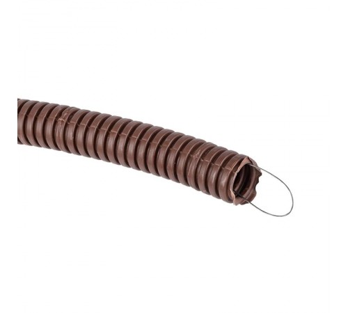 Труба гибкая гофрированная ПВХ 20мм с протяжкой (25м) темное дерево  tg-z-20d  EKF