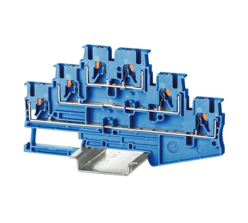 Клемма трехуровневая, зажим push-in, 6 точек подключения, 2.5 кв.мм, синяя  VPR-2.5-3L-BU  DKC