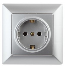 Розетка Intro Solo 4-206-03 с заземлением 2P+E Schuko со шторками, 16А-250В, IP20, СУ, алюминий  Б0053683  Intro