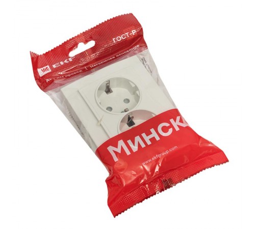 Минск Розетка 2-местная СП с заземлением 16А белая с защ. штор. EKF Basic  ERR16-128-100  EKF