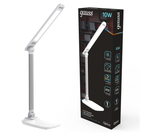Светильник настольный Qplus GTL504 10W 590lm 3000-6000K 170-265V белый диммируемый USB LED 1/8/16  GT5041  Gauss