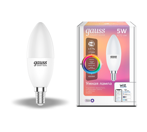 Лампа светодиодная Smart Home RGBW E14 C37 5 Вт 2700-6500K 1/10/100  1190112  Gauss