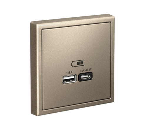 ArtGallery Шампань Розетка USB A + тип-C 45Вт высокоскор.заряд. QC, PD, механизм  GAL000529  SE