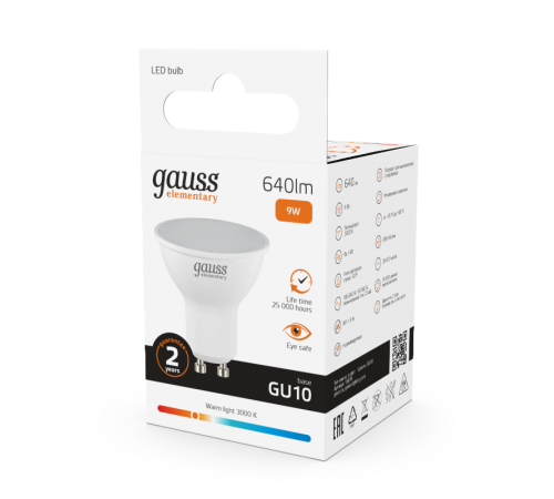 Лампа светодиодная LED Elementary MR16 GU10 9W 640lm 3000К  13619  Gauss