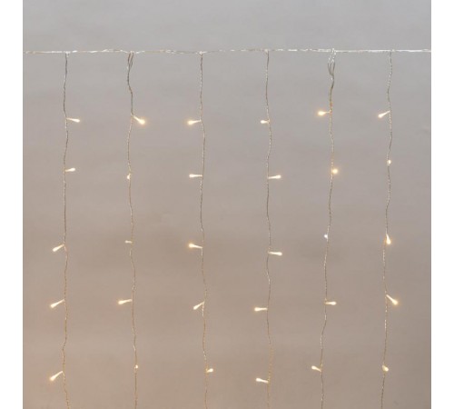 Дождь (занавес) 2х1,5м, прозрачный ПВХ, IP44, мерцающий Flashing, 150LED Теплые белые, 15 нитей, 10LED/нить  235-516  NEON-NIGHT