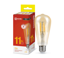 Лампа светодиодная LED-ST64-deco gold 11Вт 230В Е27 3000К 990Лм золотистая  4690612035673  IN HOME