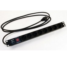 Блок розеток SHE19-8SH-S-2.5EUд. 19" шк., горизонт., с выкл. с подсветкой, 8 розеток Schuko(16A), 250В, 482.6x44.4x44.4мм(ДхШхВ)  397034  Hyperline