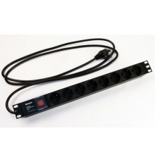 Блок розеток SHE19-8SH-S-2.5EUд. 19" шк., горизонт., с выкл. с подсветкой, 8 розеток Schuko(16A), 250В, 482.6x44.4x44.4мм(ДхШхВ)  397034  Hyperline