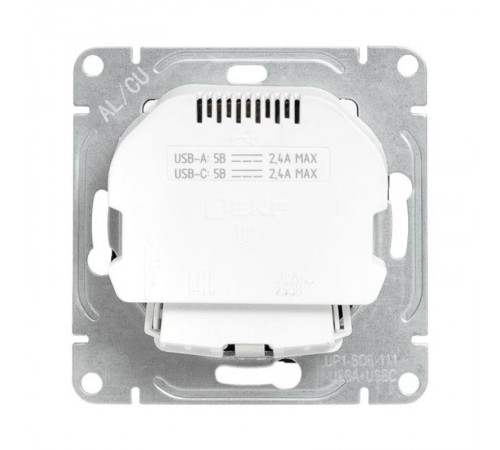 Механизм розетки с USB-A+С - 2шт, 16А, с заземлением, со шторками, чёрный Эпика EKF  UP1-SOB-111-USBA+USBC  EKF