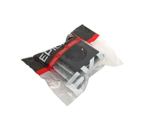 Механизм розетки с USB-A+С - 2шт, 16А, с заземлением, со шторками, чёрный Эпика EKF  UP1-SOB-111-USBA+USBC  EKF
