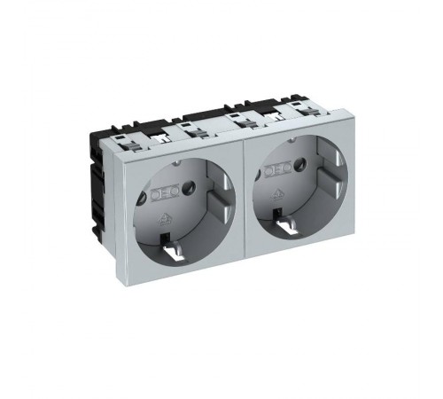 Розетка двойная 0° с з/к, 250 В, 16A (серебристый) (STD-D0 AL2)  6120032  OBO Bettermann