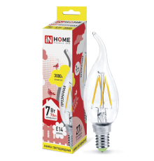 Лампа светодиодная LED-СВЕЧА НА ВЕТРУ-deco 7Вт 230В Е14 3000К 630Лм прозр  4690612007663  IN HOME