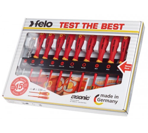 Набор отверток диэлектрических SL/PH/PZ/Tx E-Slim Ergonic на стальной стойке, 10 шт  41391093  Felo