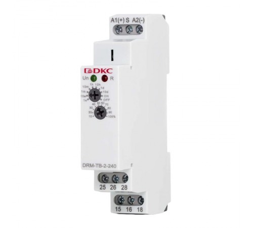 Реле времени, задержка выключения, конфигурация контакта 2CO, AС/DC 12-240В  DRM-TB-2-240  DKC