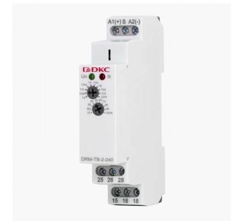 Реле времени, задержка выключения, конфигурация контакта 2CO, AС/DC 12-240В  DRM-TB-2-240  DKC