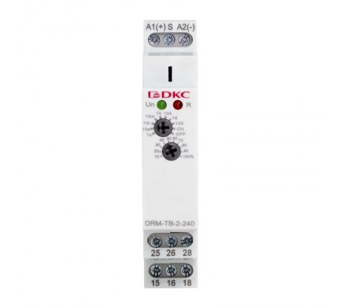 Реле времени, задержка выключения, конфигурация контакта 2CO, AС/DC 12-240В  DRM-TB-2-240  DKC