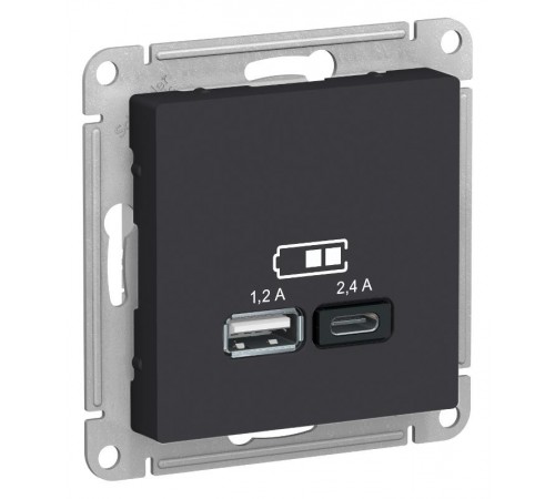 AtlasDesign Карбон USB Розетка A+С, 5В/2,4А, 2х5В/1,2 А, механизм  ATN001039  SE