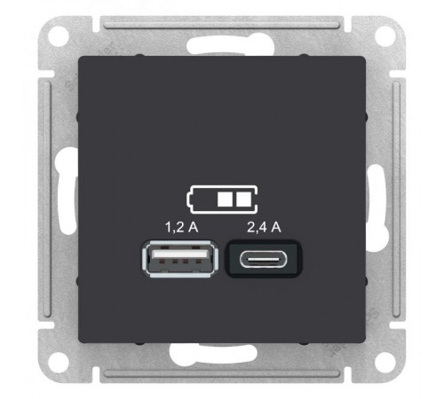 AtlasDesign Карбон USB Розетка A+С, 5В/2,4А, 2х5В/1,2 А, механизм  ATN001039  SE