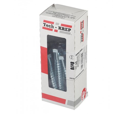 Болт DIN 571 сантехнический оцинк 8х70 (20 шт) - коробка с ок. Tech-Kr ( 0,452 кг)  126556  Tech-KREP