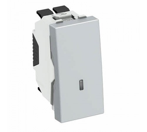 Переключатель одноклавишный с контрольной подсветкой 10A 250В 0,5 модуля, 45х22,5мм алюминиевый лак  6120930  OBO Bettermann