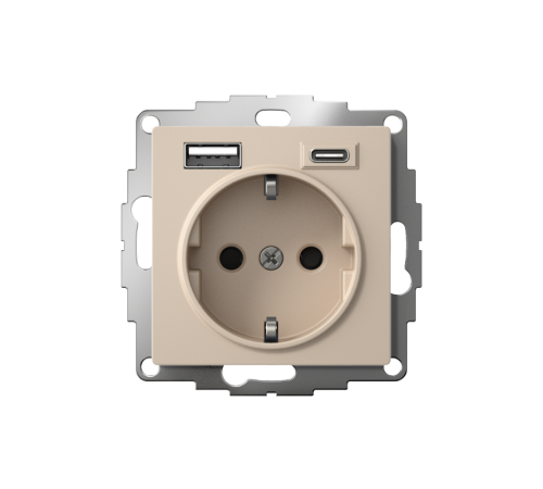 AtlasDesign Песочный Розетка 16А c 2 USB A+C, 5В/2,4А/3,0А, 2х5В/1,5А, механизм  ATN001232  SE
