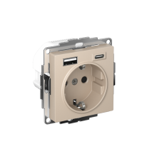 AtlasDesign Песочный Розетка 16А c 2 USB A+C, 5В/2,4А/3,0А, 2х5В/1,5А, механизм  ATN001232  SE