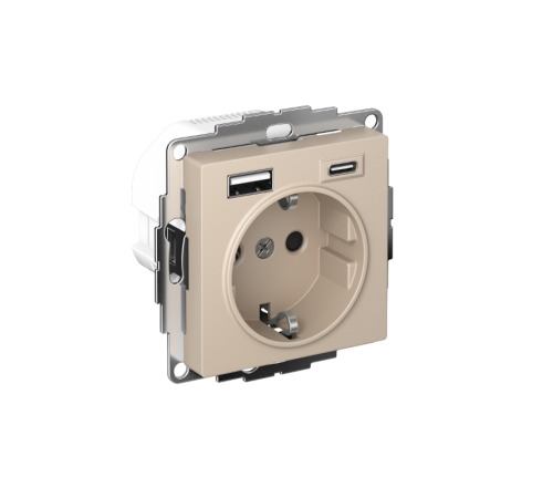 AtlasDesign Песочный Розетка 16А c 2 USB A+C, 5В/2,4А/3,0А, 2х5В/1,5А, механизм  ATN001232  SE