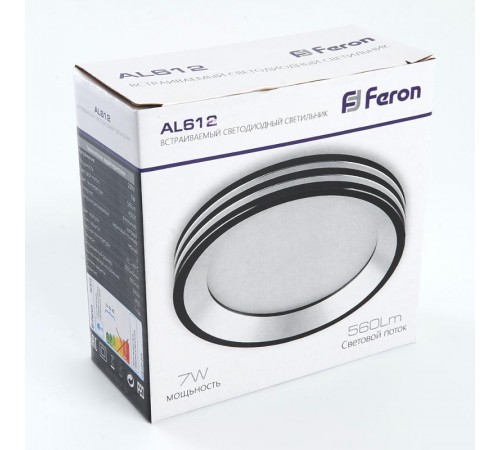 Светильник светодиодный встраиваемый декоративный AL612, 7W, 560 Lm, 4000К, черный  28912  FERON