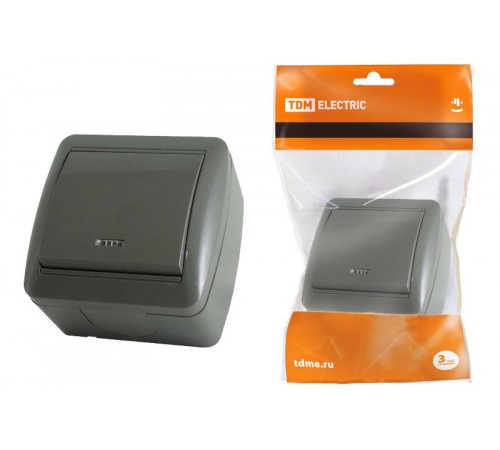 Выключатель 1-кл. открытой установки с подсветкой IP44 10А серый "Селигер"  SQ1818-0103  TDM