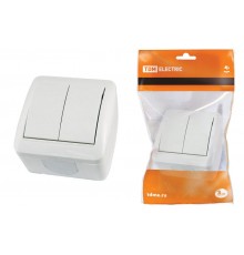 Выключатель 2-кл. открытой установки IP44 10А белый "Селигер"  SQ1818-0002  TDM