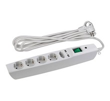 Сетевой фильтр SFU-5es-2m-W   (белый) с заземл, 3x0.75мм2, со шт, с выкл, 5гн+2xUSB, 2м, кор (20/240) C0043327  ЭРА