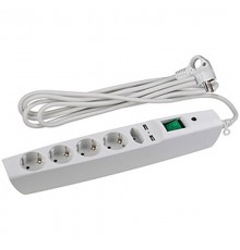 Сетевой фильтр SFU-5es-2m-W   (белый) с заземл, 3x0.75мм2, со шт, с выкл, 5гн+2xUSB, 2м, кор (20/240) C0043327  ЭРА