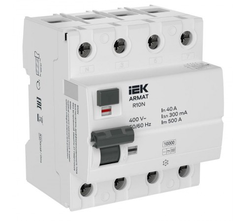 Выключатель дифференциальный (УЗО) R10N 4P 40А 300мА тип B ARMAT  AR-R10N-4-040B300  IEK