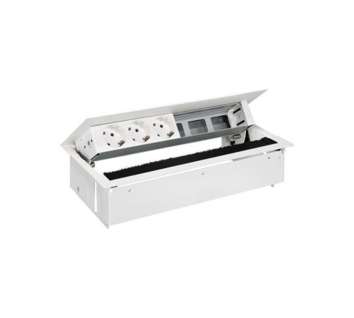 Simon S400 Врезной розеточный блок с крышкой, ввод щетка, 3x2P+E, 3 пустых модуля, белый, Simon 400  44603000-130  Simon