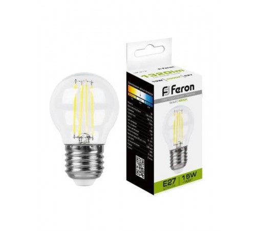 Лампа светодиодная, (15W) 230V E27 4000K прозрачная, LB-515  38253  FERON