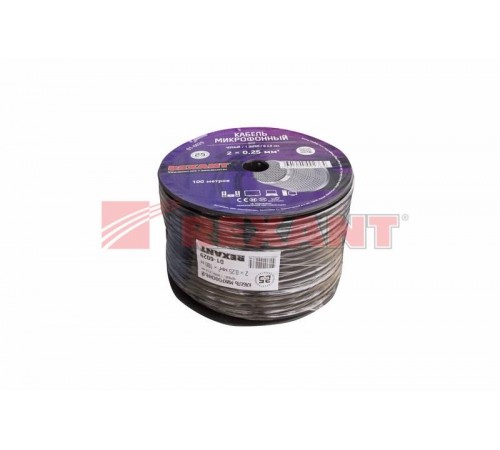 Кабель микрофонный 2х0,25 кв.мм, D 6,8 мм, черный, бухта 100 м  01-6029  REXANT