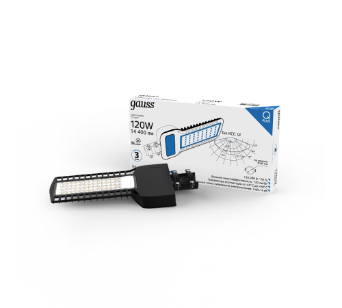 Светильник светодиодный консольный уличный Qplus 120W 14400lm 5000K 120-260V IP65 535*260*64мм черный КСС "Ш" LED 1/2  629535320  Gauss