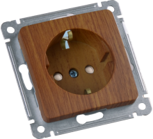 Розетка скрытой установки, одноместная, с заземляющим контактом, со шторкой, механизм, цвет дуб  РС16-412-05  HEGEL